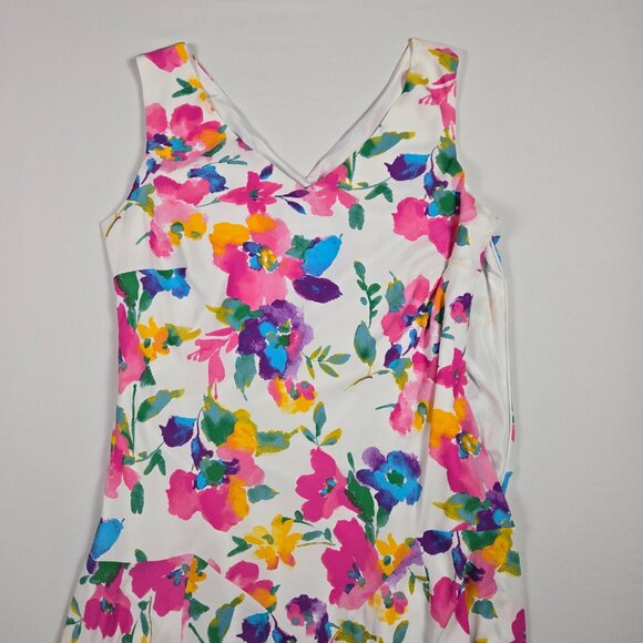 Jessica London Plus 18W White Floral Sleeveless Fit & Flare Dress V-Neck - Picture 12 of 12